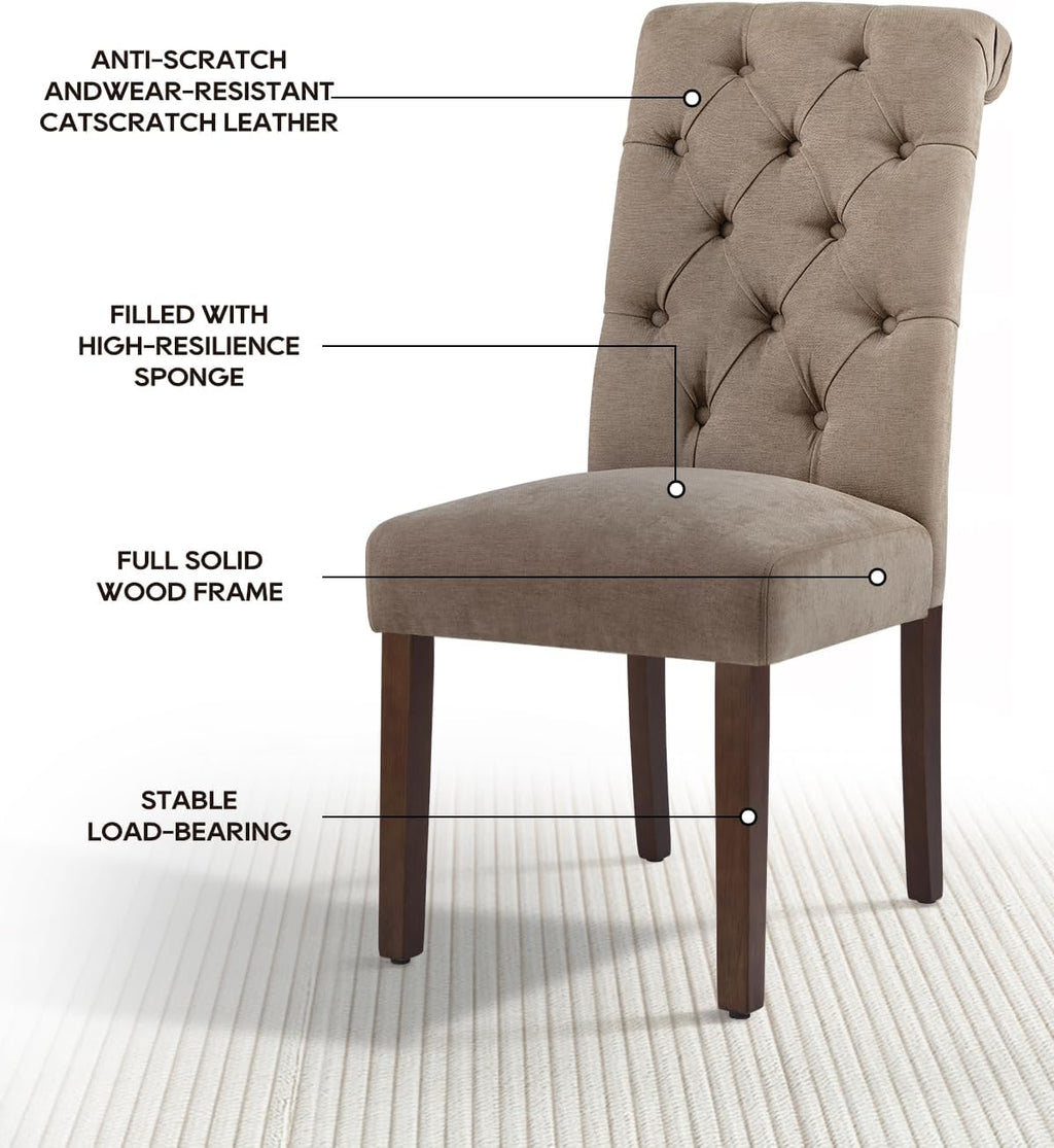 Dining Chairs Set of 2, Button Tufted Parsons Upholstered Chairs with Solid Wood Legs, Mordern Fabric Kitchen Chairs for Dining Room