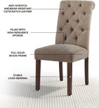 Dining Chairs Set of 6, Button Tufted Parsons Upholstered Chairs with Solid Wood Legs, Mordern Fabric Kitchen Chairs for Dining Room，Taupe