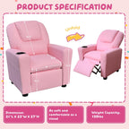 Kids Recliner with Cup Holder, PU Leather Toddler Recliner for Kids Age 1-4 w/Backrest & Footrest, Children’s Lounge Chair for Boys & Girls, Small Recliner for Bedroom Playroom Living Room (Pink)