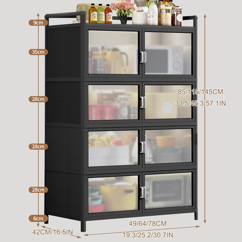 Kitchen Pantry Storage Cabinet, Bakers Rack with Storage, Freestanding Kitchen Storage Cabinet with Transparent Doors, Cupboard for Kitchen, Dining Room, Living Room and Bathroom(78*42*115cm/30.7*16.5