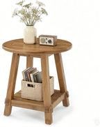 LITTLE TREE End Table for Living Room, 2-Tier Sofa Couch Table with Storage, Farmhouse Small Solid Wood End Table, Sofa Side Table for Living Room, Bedroom and Balcony (23.62" W x 25.98" H)