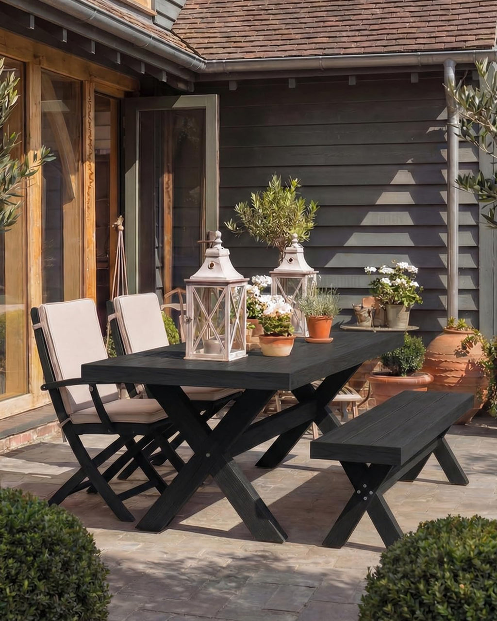 Outdoor Bench 500LBS, HIPS Poly Lumber 2-Person Garden Bench, Weatherproof Won't Rot or Fade, Wood Grain Patio Bench for Garden, Porch, Backyard and Park – Black