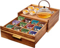 NANXITU Acacia Wood Tea Holder Organizer, Tea Box Organizer Storage Box | Tea Caddy for Tea Bags Organizer Drawer, with12 Compartments Multi-Functional Tea Station Chest for Countertop