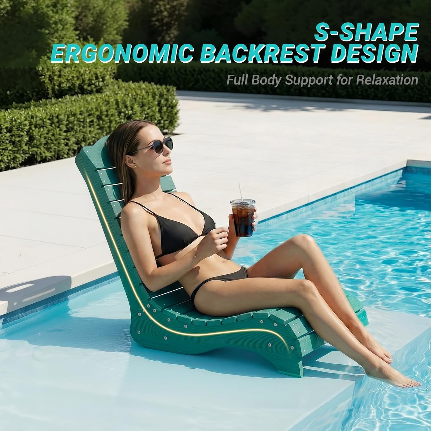 Skybright HDPE Pool Lounge Chairs, in-Pool Chaise Lounge Outdoor with Wheels, S Shape Patio Sun Shelf Lounger for Poolside, Deck, Patio, Beach