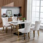 Modern Velvet Upholstered Dining Chairs Set of 2, Mid-Century Tufted Back Kitchen Chairs with Ring Pull & Gold Metal Legs, Beige Accent Side Chair for Living Room, Sillas de Comedor, (Ivory, 2 Pcs)