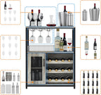 IDEALHOUSE Wine Cabinet with Large Storage Space and Detachable Rack, Small Sideboard and Buffet Cabinet with Mesh Door, Grey