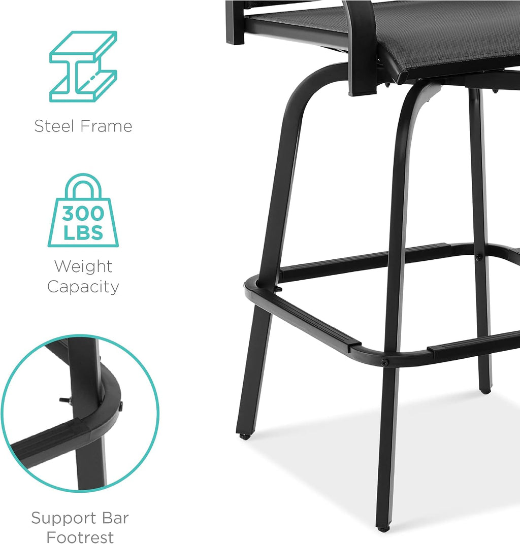 Best Choice Products Set of 2 Swivel Barstools, Bar Height Outdoor Chairs, 360 Rotating Patio Bar Stools w/All-Weather Mesh, 300lb Capacity - Black