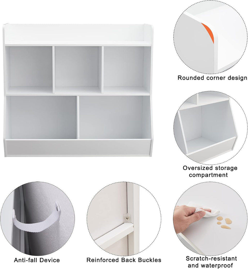 Kovhzcu Toy Storage Organizer with Bookshelf, 5-Cubby Children's Toy Shelf, Toy Storage Cabinet for Children's Room, Playroom, Hallway, Kindergarten, School