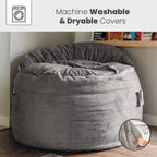 CordaRoy's Chenille Nest Gaming Bean Bag Chair with Controller Pockets and Handle, Convertible Foam-Filled Chair/Queen-Size Lounger, Charcoal