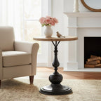 Round End Table Living Room, Vintage Side Table, Farmhouse Pedestal Table for Bedroom, Retro Wood Accent Tables for Home Decor, Patio Black