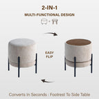 Get Set Style Multifunctional Ottoman with Side Table, Soft Round Footrest Stool,Vanity Stool with Metal Legs, Modern Decorative Furniture Vanity Chair for Makeup Room, Bedroom, Living Room