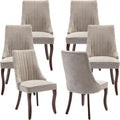 Fabric Dining Chairs Set of 6, High Back Upholstered Kitchen & Dining Room Chairs with Solid Wood Legs, Mid Century Modern, Sillas de Comedor (Beige, 6 Pcs)