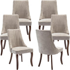 Fabric Dining Chairs Set of 6, High Back Upholstered Kitchen & Dining Room Chairs with Solid Wood Legs, Mid Century Modern, Sillas de Comedor (Beige, 6 Pcs)