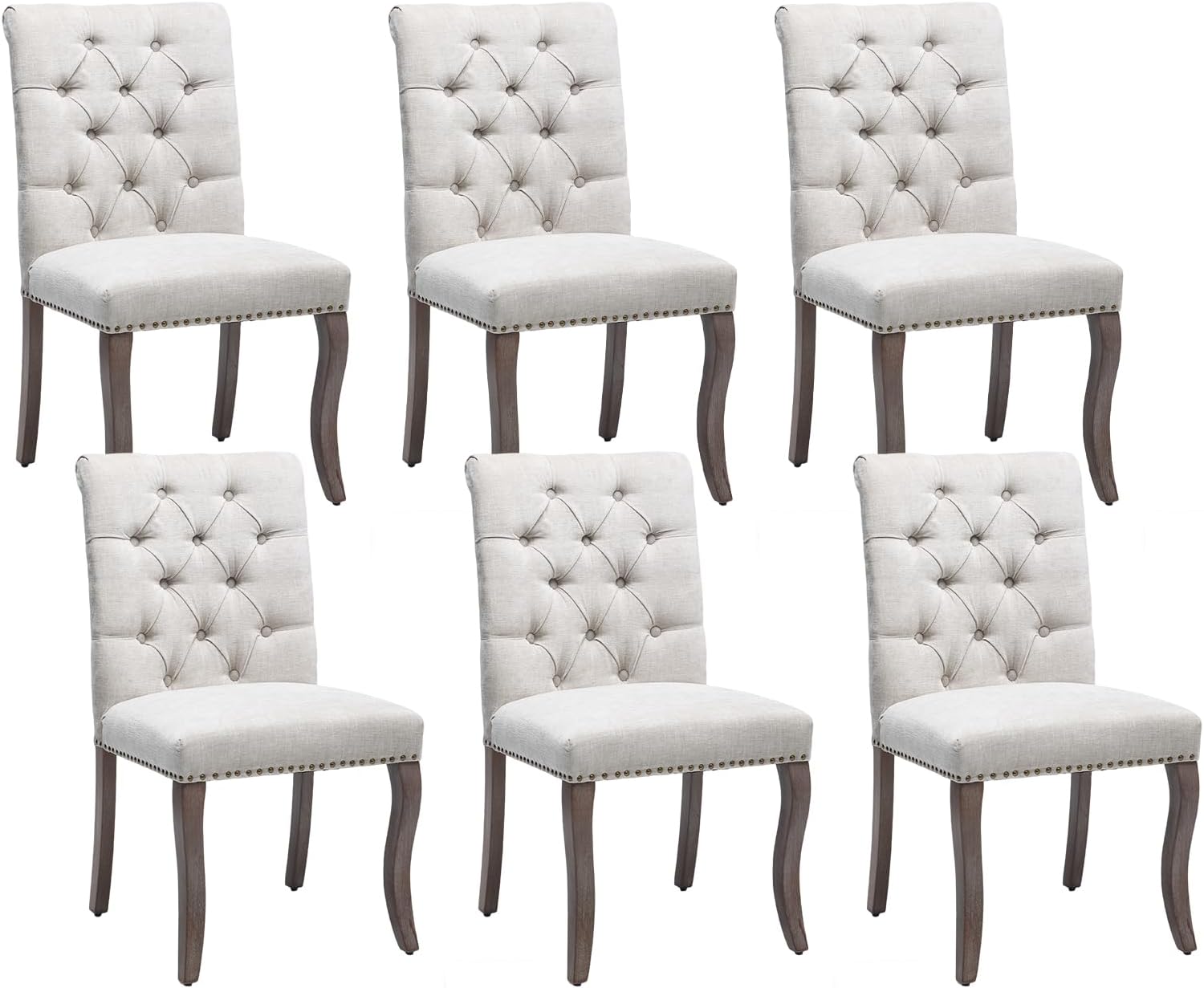 Modern Dining Chairs Set of 6, Upholstered Accent Parsons Dinning Chairs with Tufted Back and Solid Wood Legs, Comfortable Chenille Fabric Kitchen Chairs for Dining Room/Kitchen, Beige