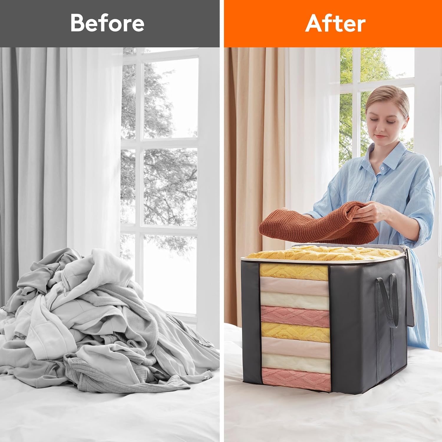 Lifewit 100L Extra Large Blanket Storage Bags, Foldable Comforter Storage with Reinforced Handles, Clothes Storage Containers for King Comforter, Bedding, Pillow, Sheet, Storage Bin with Lids 4 Pack