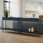 ARTPOWER Console Table for Entryway with 2 Drawers-Minimal Assembly,Blue Retro Entryway Table with Storage Cabinets and Open Shelf,Narrow Long Couch Table Behind Sofa for Living Room,Foyer,Hallway