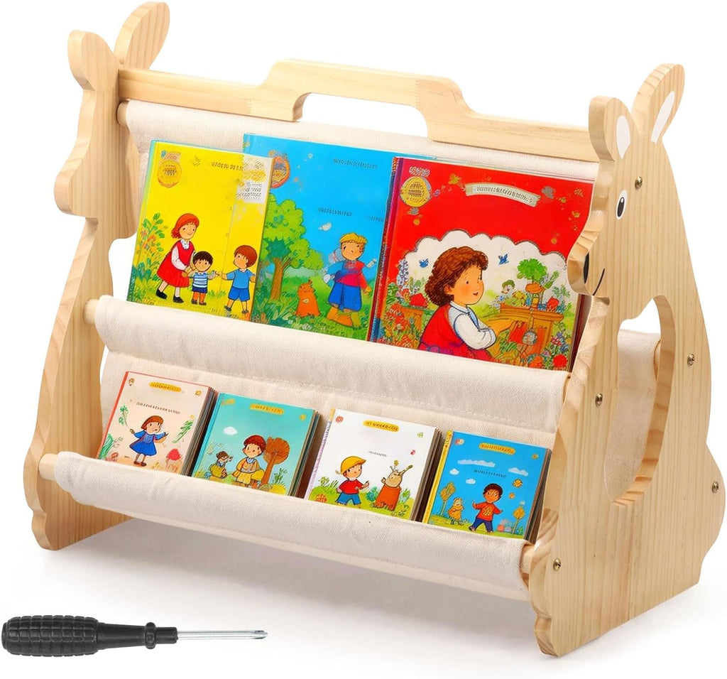 Double Sided Bookshelf – 2 Portable Bookshelf, Book Shelf for Rooms & Playroom, Cute Kangaroo Design Montessori,Book Display Shelve