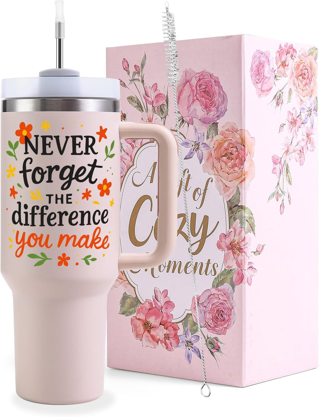 Thank You Gifts for Women, Never Forget the Difference You Make Tumbler - 40oz Stainless Steel Insulated Tumbler with Lid - Appreciation Retirement Gifts for Women, Farewell Gift for Coworkers