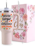 Thank You Gifts for Women, Never Forget the Difference You Make Tumbler - 40oz Stainless Steel Insulated Tumbler with Lid - Appreciation Retirement Gifts for Women, Farewell Gift for Coworkers