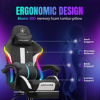 GTPLAYER RGB Gaming Chair with Footrest, LED Lights, Ergonomic Computer Chair with Linkage Armrest, Breathable Fabric for Home Office Desk - Video Game Chairs for Adults, Standard RGB