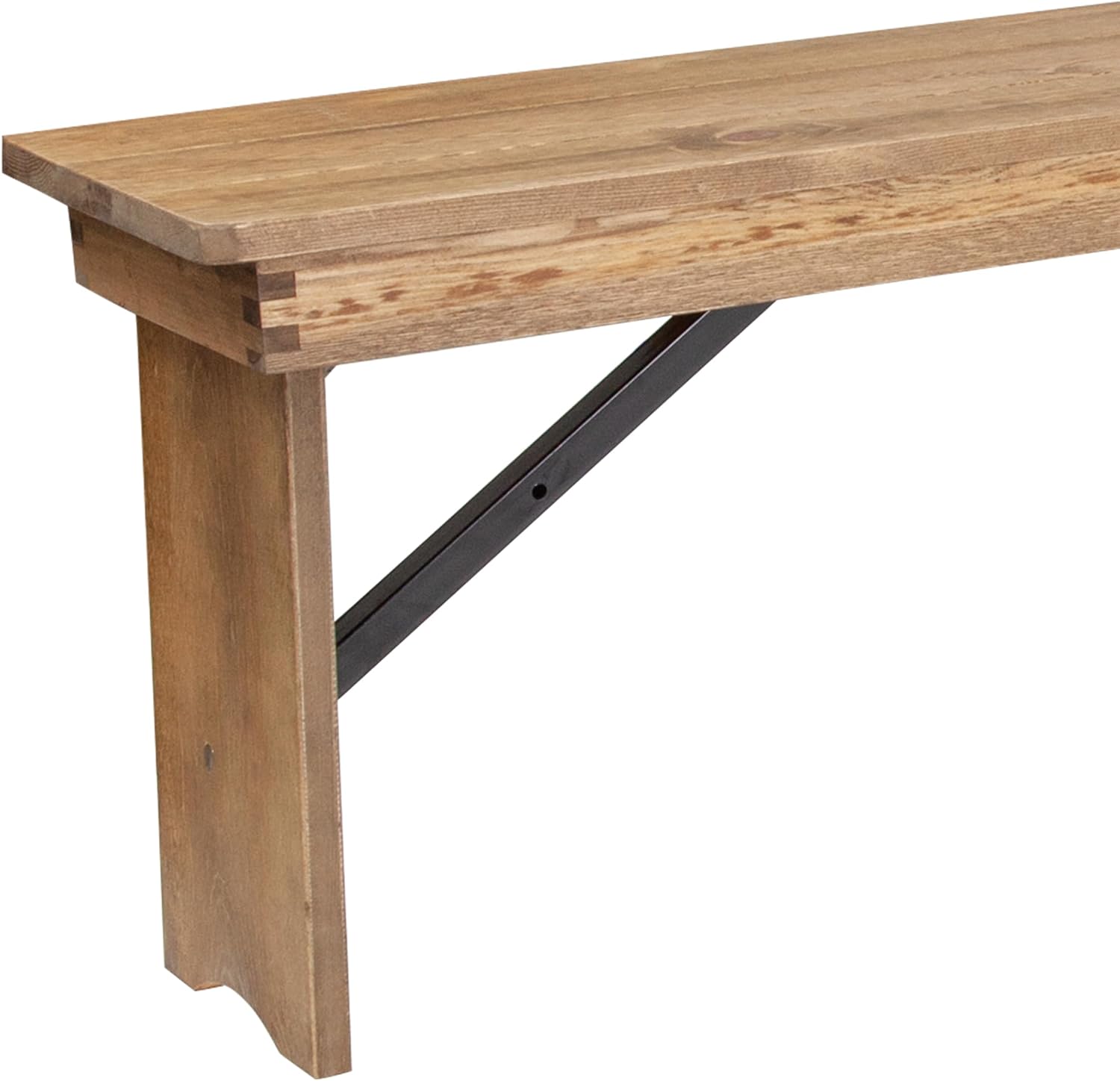 EMMA + OLIVER 8' x 12" Antique Rustic Solid Pine Folding Farm Bench with 3 Legs