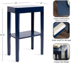 Kate and Laurel Talcott Modern Rectangle Wooden Side Table, 16 x 10 x 25, Navy Blue, Transitional Decorative Two-Tier End Table for Use as a Bedroom Nightstand or Living Room Accent