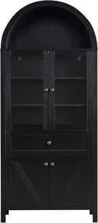 71" Tall Arched Pantry Cabinet, Kitchen Storage Pantry Cabinet, Farmhouse Wood Arched Bookshelf with Drawers and Adjustable Shelves for Living Room, Kitchen, Dining Room (Black)