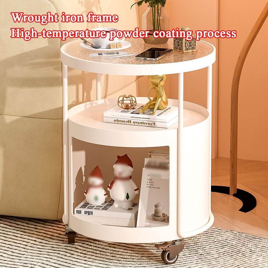 Mobile Glasstop Side Table Living Room End Tables with 3 Tier,Small Corner Table Nightstand for Bedroom,Modern Coffee Table for Small Space(White,C)