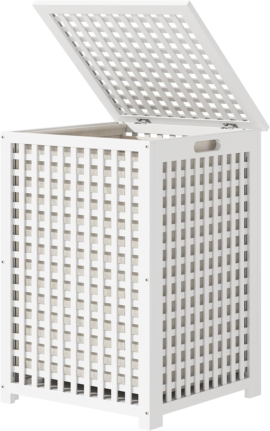 oakvivo Bamboo Laundry Hamper, 17.7" x 17.7" x 25.6" Bathroom Waterproof Wood Laundry Basket with Lid and Handles, Laundry Sorter with Removable Washing Bag, Laundry Bin Organizer for Bedroom(White)