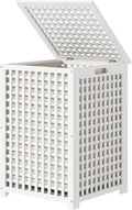 oakvivo Bamboo Laundry Hamper, 17.7" x 17.7" x 25.6" Bathroom Waterproof Wood Laundry Basket with Lid and Handles, Laundry Sorter with Removable Washing Bag, Laundry Bin Organizer for Bedroom(White)