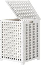 oakvivo Bamboo Laundry Hamper, 17.7" x 17.7" x 25.6" Bathroom Waterproof Wood Laundry Basket with Lid and Handles, Laundry Sorter with Removable Washing Bag, Laundry Bin Organizer for Bedroom(White)