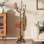 Wooden Coat Rack Freestanding with 8 Hooks, Heavy Duty Coat Hanger Stand with Stable Base, Vintage Coat Tree Standing Coat Racks for Entryway, Hallway, Bedroom (Walnut)