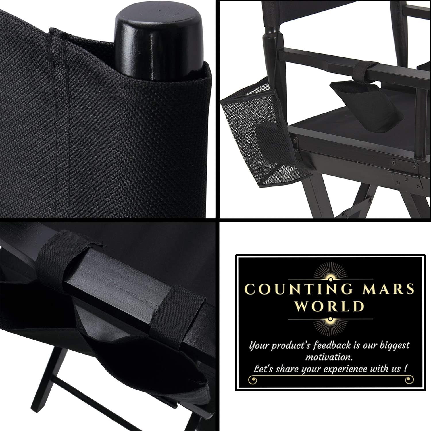 STAY GENT 5 in 1 Accessories Set for Makeup Artist Chair, (not Including Chair) Black Replacement Cover Canvas, 2 Portable Side Storage Bags and Hanging Mesh Bag, Black