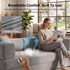 79" Convertible Sofa Bed, Corduroy Pull Out Couch with Storage Pocket, Folding Futon Sofa Bed, No Assembly Boneless Couch Bed Sleeper Sofa for Living Room Bedroom, Grey