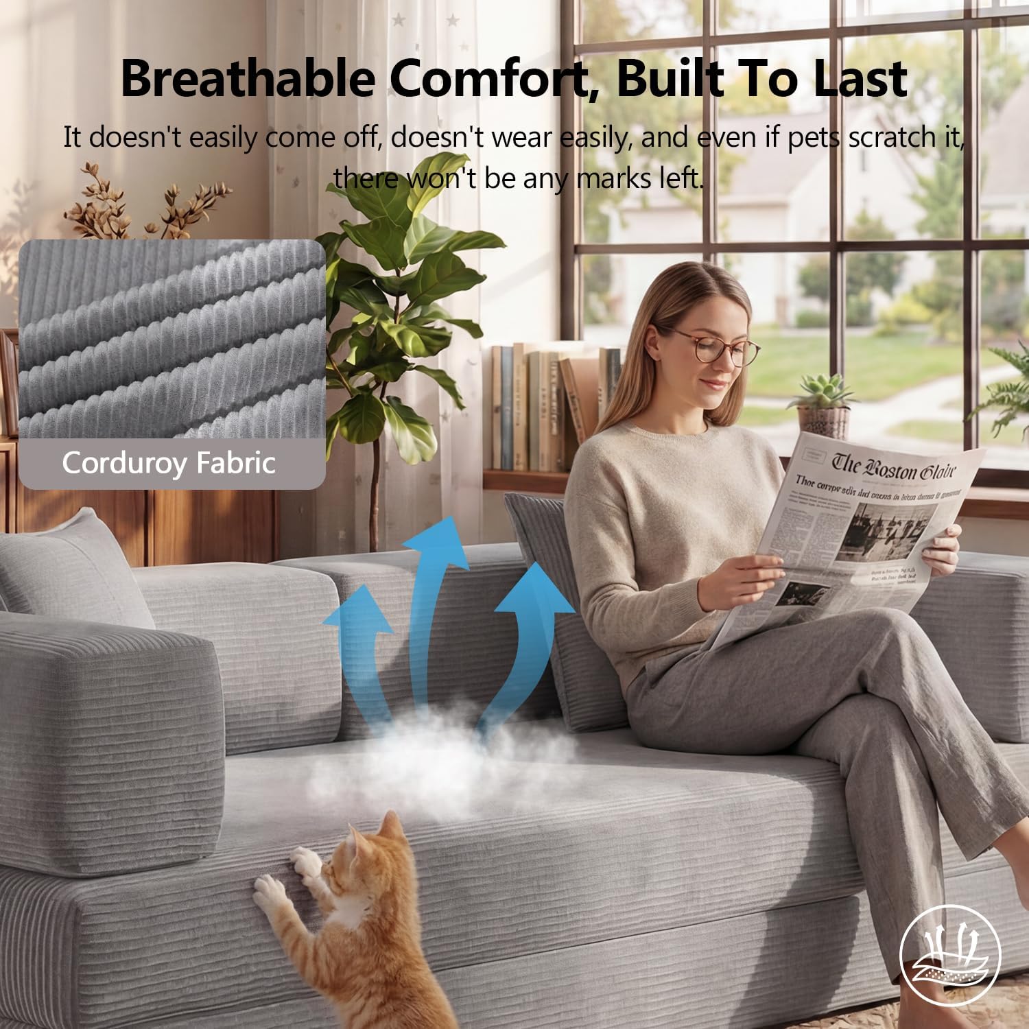 79" Convertible Sofa Bed, Corduroy Pull Out Couch with Storage Pocket, Folding Futon Sofa Bed, No Assembly Boneless Couch Bed Sleeper Sofa for Living Room Bedroom, Grey