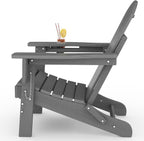 Garvee Folding Adirondack Chair, HDPE Outdoor Patio Chair with Cup Holder, All Weather Resistent Wooden Textured for patios, Decks, Gardens, fire Pit, Grey