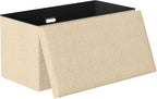 VECELO 30'' Folding Storage Ottoman Bench, End of Bed Linen Fabric Foot Rest Stool with Padded Seat, Large Footstools for Bedroom, Living Room, Load 500 lb, Khaki