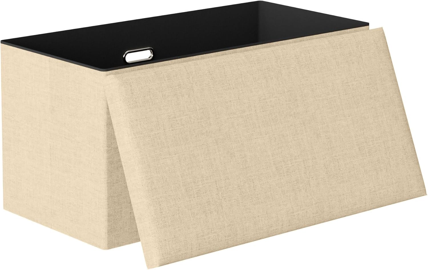 VECELO 30'' Folding Storage Ottoman Bench, End of Bed Linen Fabric Foot Rest Stool with Padded Seat, Large Footstools for Bedroom, Living Room, Load 500 lb, Khaki