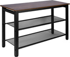 3-Tier Entryway Shoe Bench with Wood Seat, Industrial Metal Mesh Storage Rack for Hallway, Living Room, Rustic Brown, 29.5 Inch