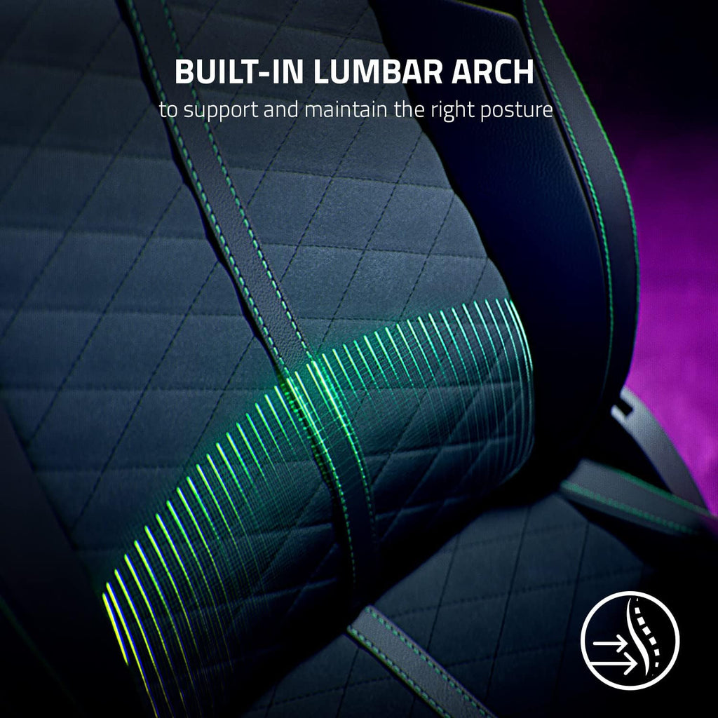 Razer Enki Gaming Chair: All-Day Gaming Comfort - Built-in Lumbar Arch - Optimized Cushion Density - Dual-Textured, Eco-Friendly Synthetic Leather - Reactive Seat Tilt & 152-Degree Recline - Black
