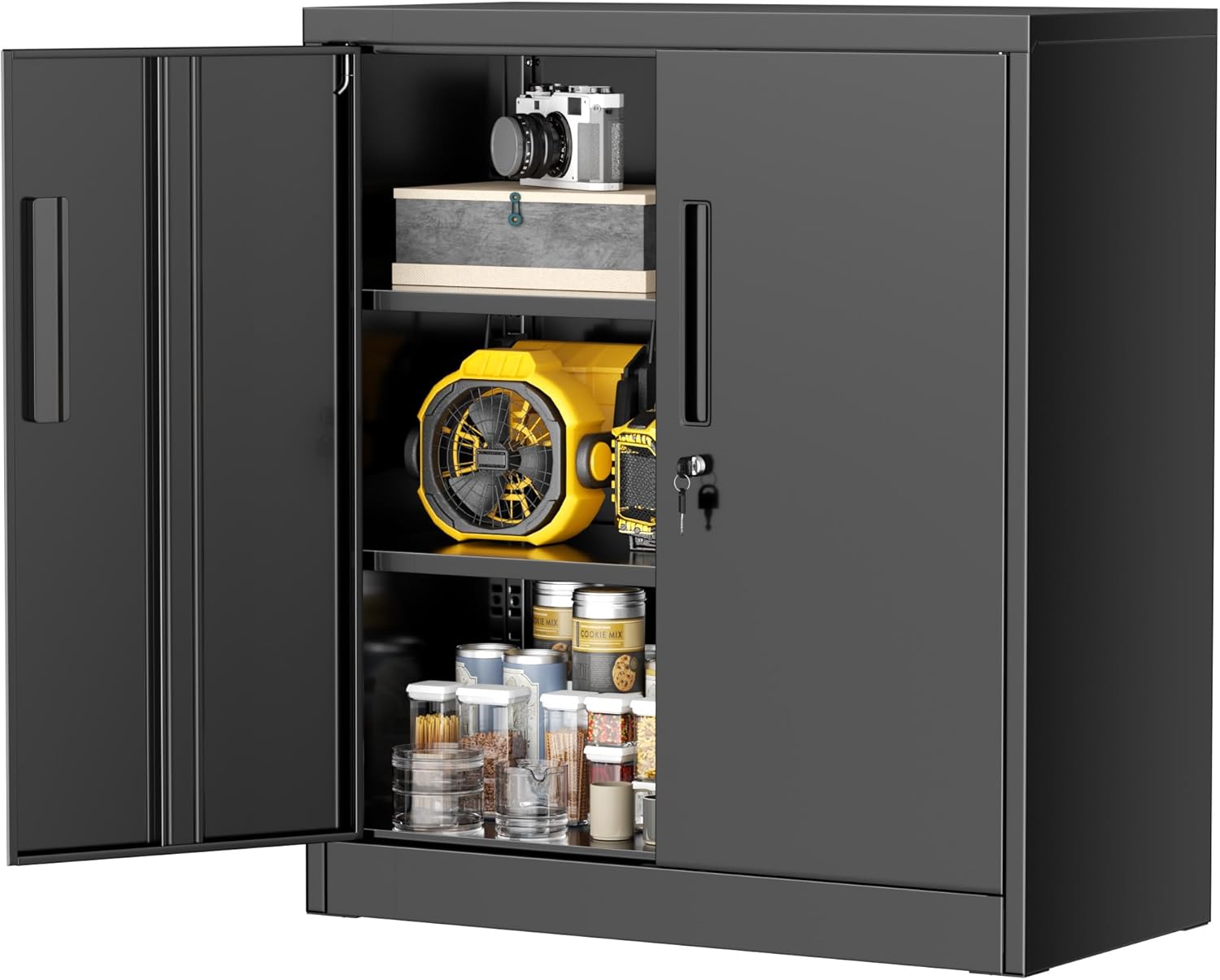 Greenvelly Metal Cabinet, 36" Locking Storage File Cabinet with Doors and Shelves for Office,Home,Gym,School,Kitchen(Black)