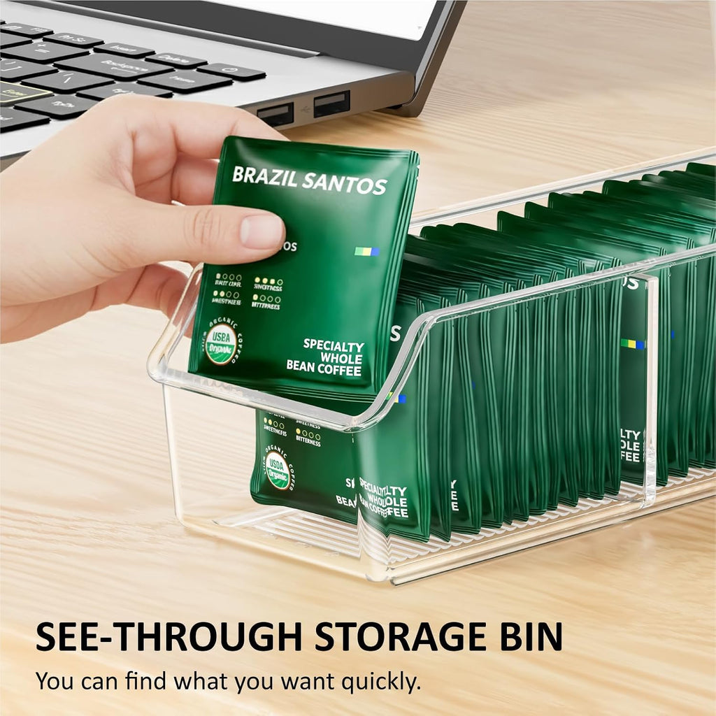 2 Pcs Tea Bag Organizer,Tea Bag Holder Box Storage Bin, Clear Drawer Drawer | Plastic, Sugar Packet, Coffee, Condiment, Spice Bag Holder, for Kitchen Cabinet, Countertop, Fridge