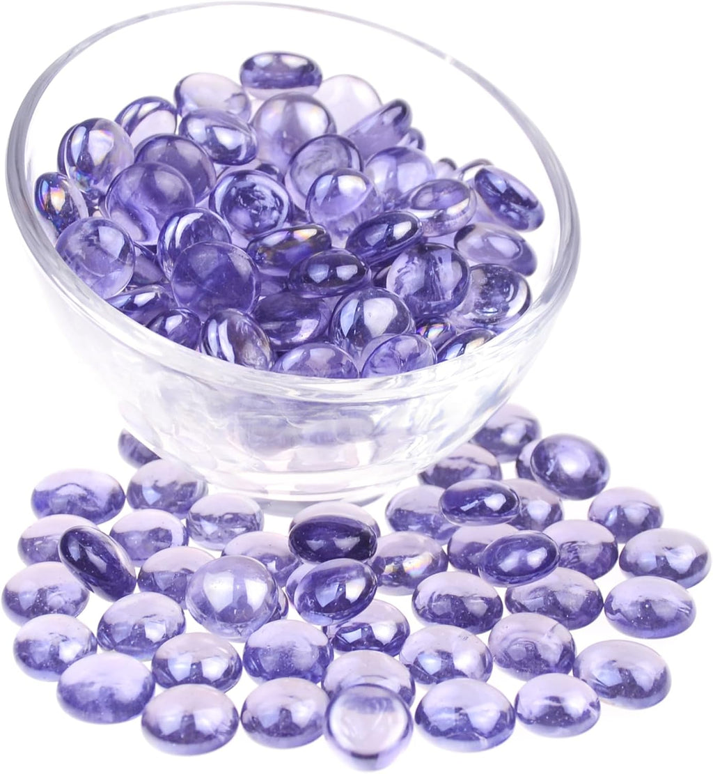 KINGOU Flat Glass Gems/Beads/Stones for Vase Filler, Table Scatter, Games - 1 Lbs (14-16mm, Approx. 5/8")