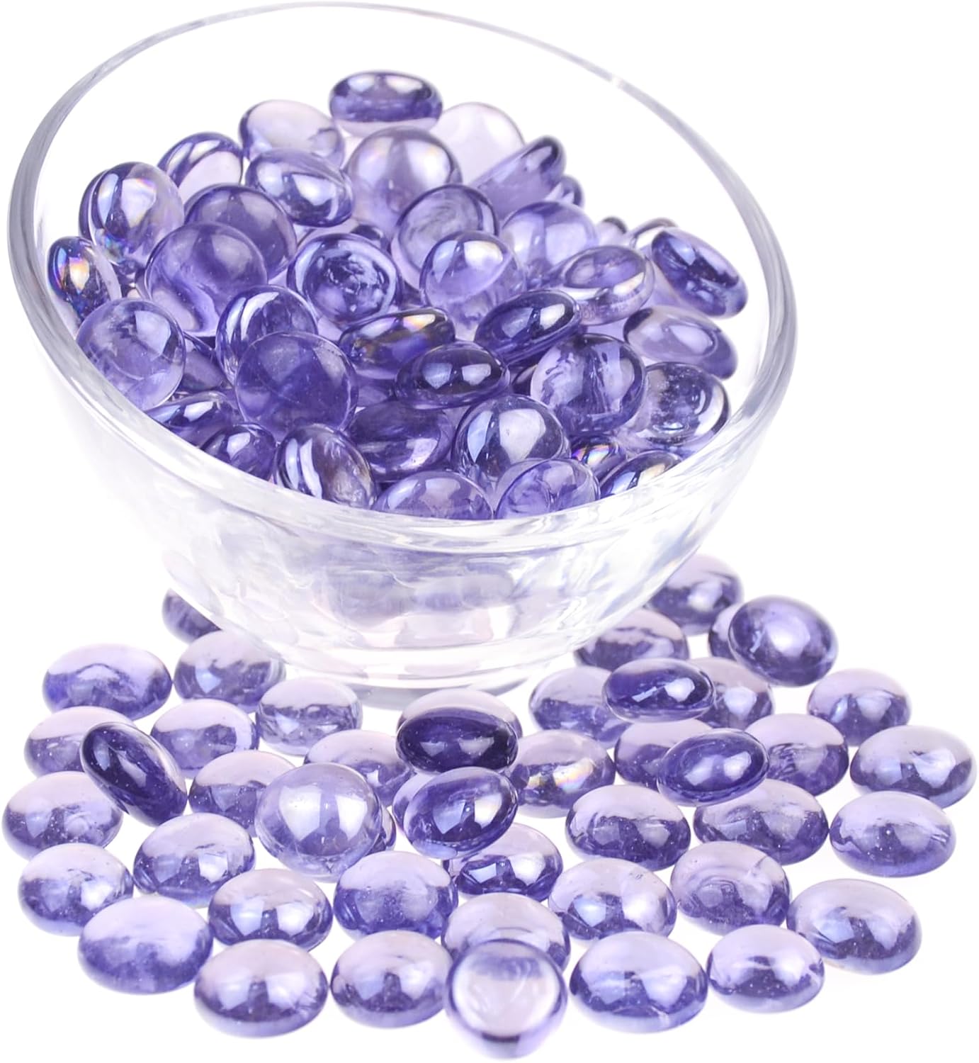 KINGOU Flat Glass Gems/Beads/Stones for Vase Filler, Table Scatter, Games - 1 Lbs (14-16mm, Approx. 5/8")