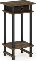 3-Tier Tall Narrow Modern End Table, Night Stand with Storage Bin, Open Shelf Bedside Table, Toolless Assembly Side Table, for Bedroom, Living Room, Columbia Walnut