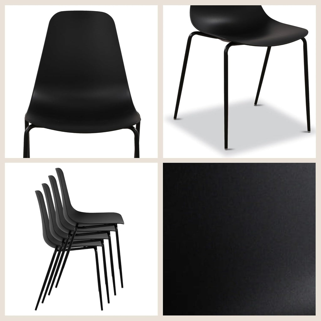 Poly & BARK Isla Stackable Dining Chairs Set of 4 – Mid Century Modern Plastic Dining Chair with Metal Legs – Kitchen & Dining Room Chairs – Dining Table Chairs Set – Indoor/Outdoor – Ebony Black