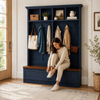 Farmhouse 4-in-1 Hall Tree with Storage Bench, Mudroom Coat Rack with 2 Drawers, Entryway Organizer with Hooks and Shelves, Blue, 55.9 Inch Wide