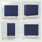 HLR Sideboard Buffet Cabinet with Fluted Texture, Blue Accent Cabinet with 2 Doors, Modern Credenza Storage for Kitchen Living Room, Entryway (Blue, 1 Piece)