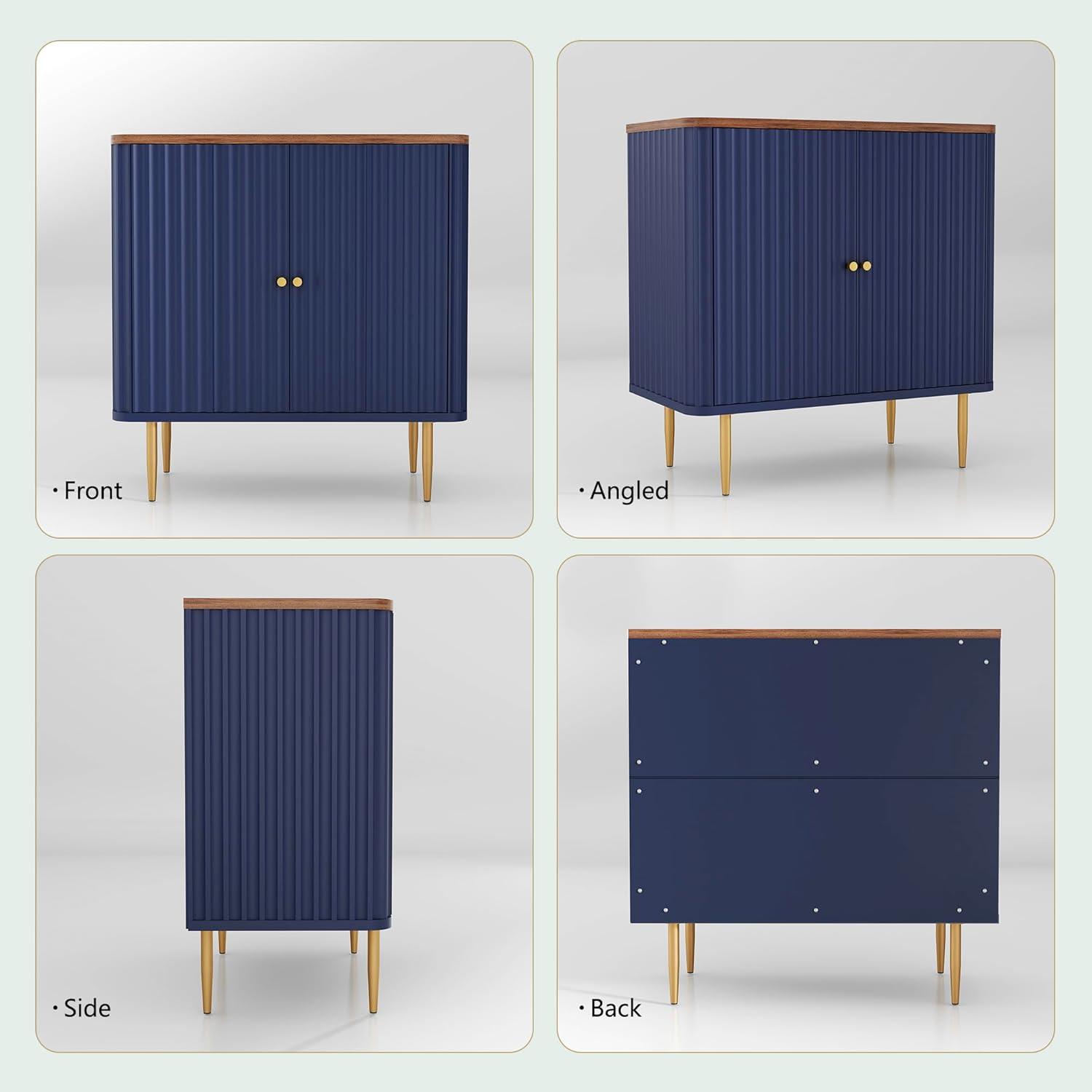 HLR Sideboard Buffet Cabinet with Fluted Texture, Blue Accent Cabinet with 2 Doors, Modern Credenza Storage for Kitchen Living Room, Entryway (Blue, 1 Piece)