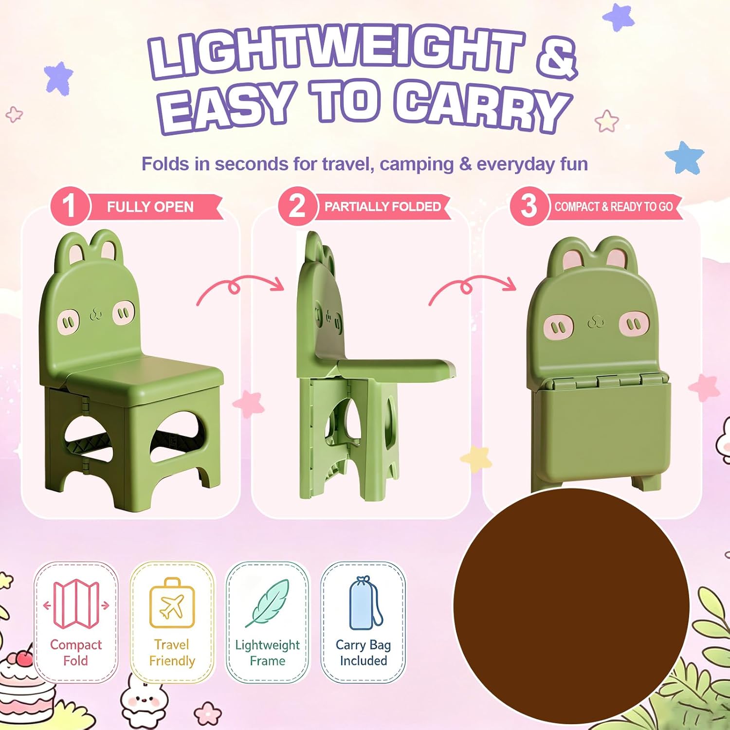 Kids Folding Chair, Ergonomic Small Chair for Toddlers, Durable Plastic Kids Chair for Home Classroom Camping, Lightweight Padded Seat (Green)
